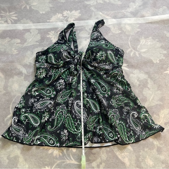 Yonique Womens Tankini Swim Top Loose Fit Bathing Suit No Bottom Green Paisley L - Picture 8 of 9